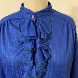 Vintage 1980s Lind Clare Indigo Ruffled Blouse.